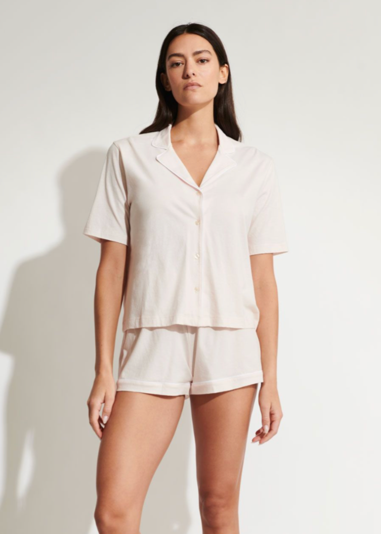 Cayla Short PJ Set|Pearl Pink w/ White