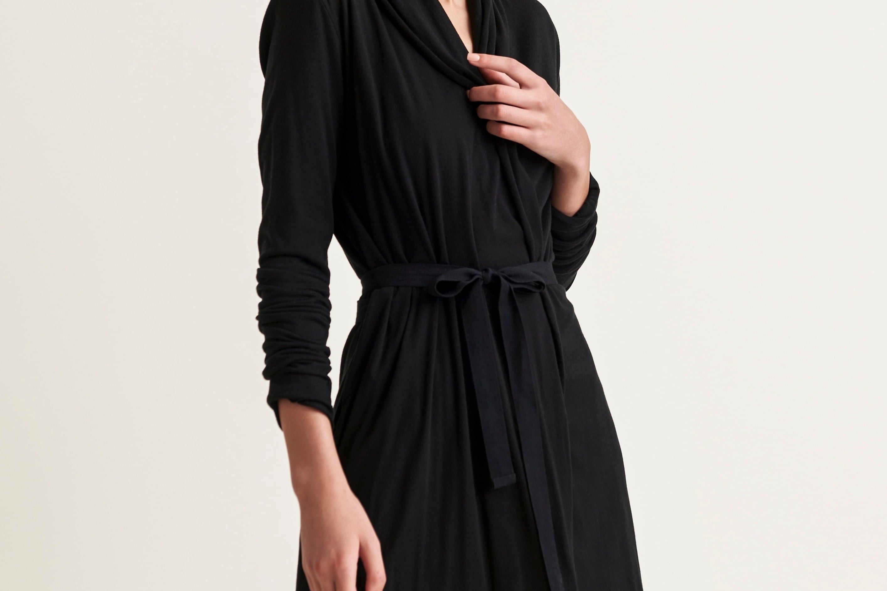 Basic Double Layer Wrap Robe|Black